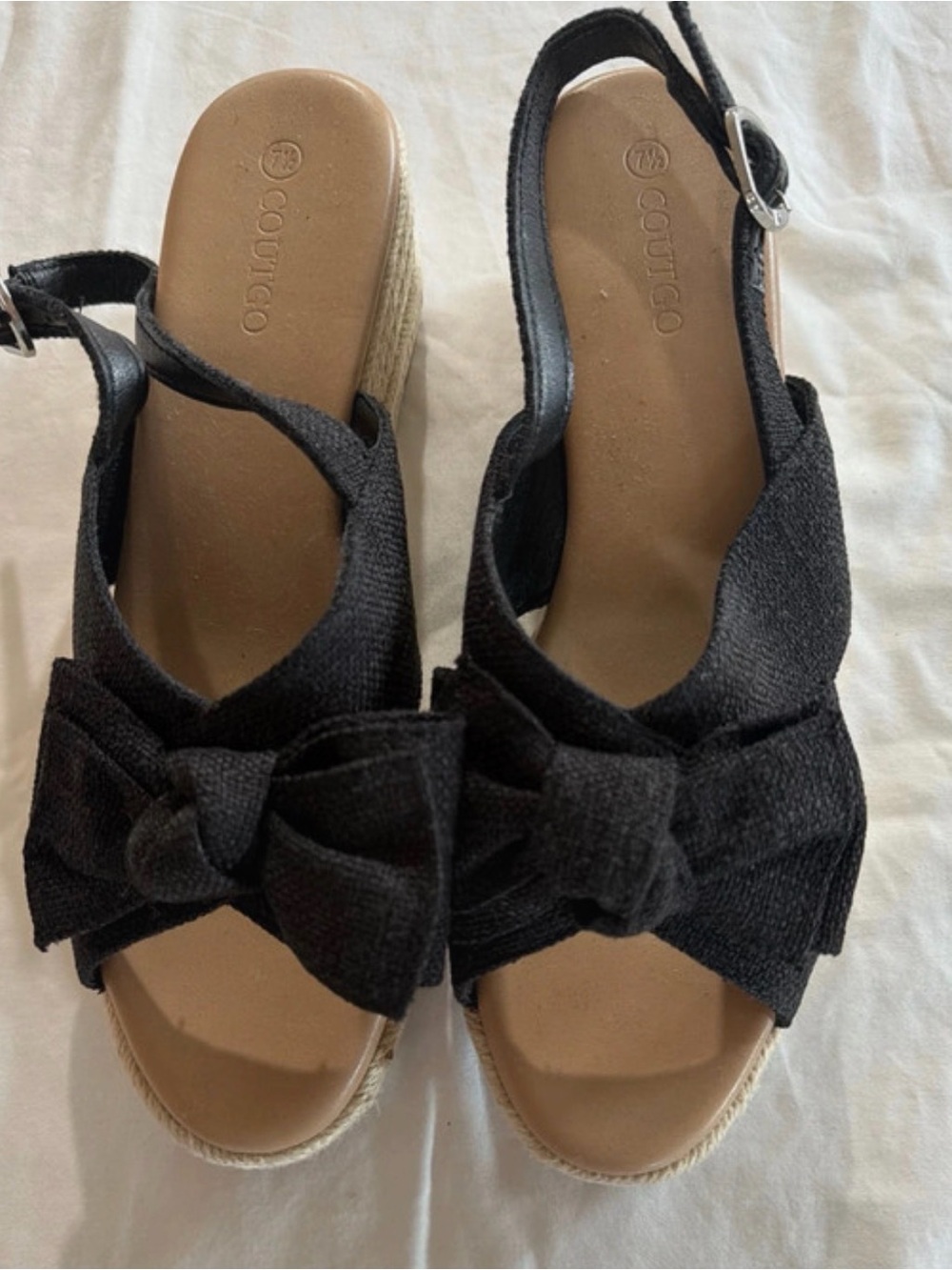 Coutugo Black Bow Espadrille Wedge Sandals - Slingback